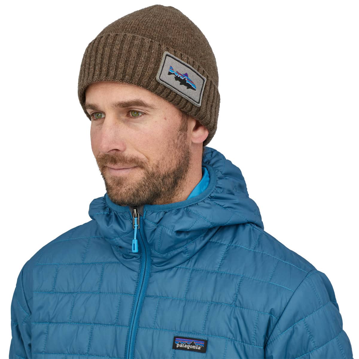 Patagonia Brodeo Beanie - Fitz Roy Trout Patch: Ash Tan